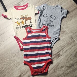 Baby Bodysuit Lot 3Pc 12-18M Moose Duck Striped Cotton Short Sleeve Outfit